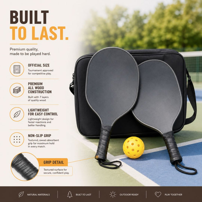 Premium Houten Pickleball Set - 2 Rackets, 2 Ballen & Draagtas - Wicked Wood Games Pickleball Wicked Wood Games